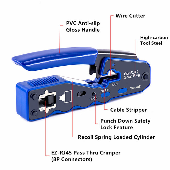 Yankok RJ45 Pass Through Crimper with Blade Set (Standard and Pass-Thru Crimp) SP-670B