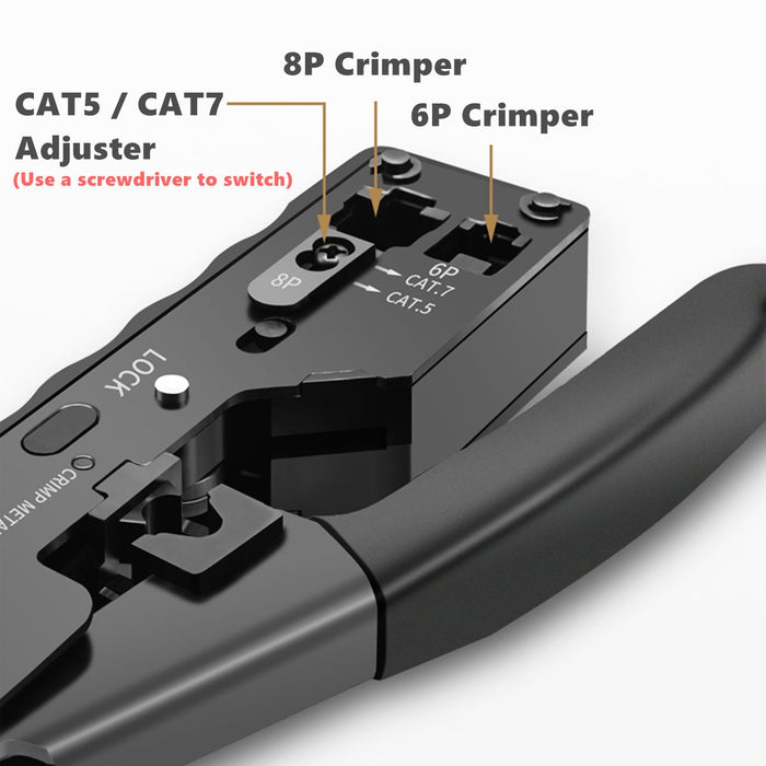 Yankok CAT5 CAT6 CAT7 Modular Crimper (Shielded and Unshielded Crimp) YK7018BK