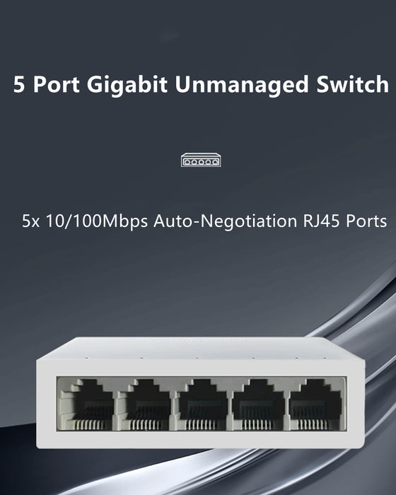 Yankok 5 Port Gigabit Ethernet Switch 10/100 Mbps 4 Port Device Hub and 1 Port Router