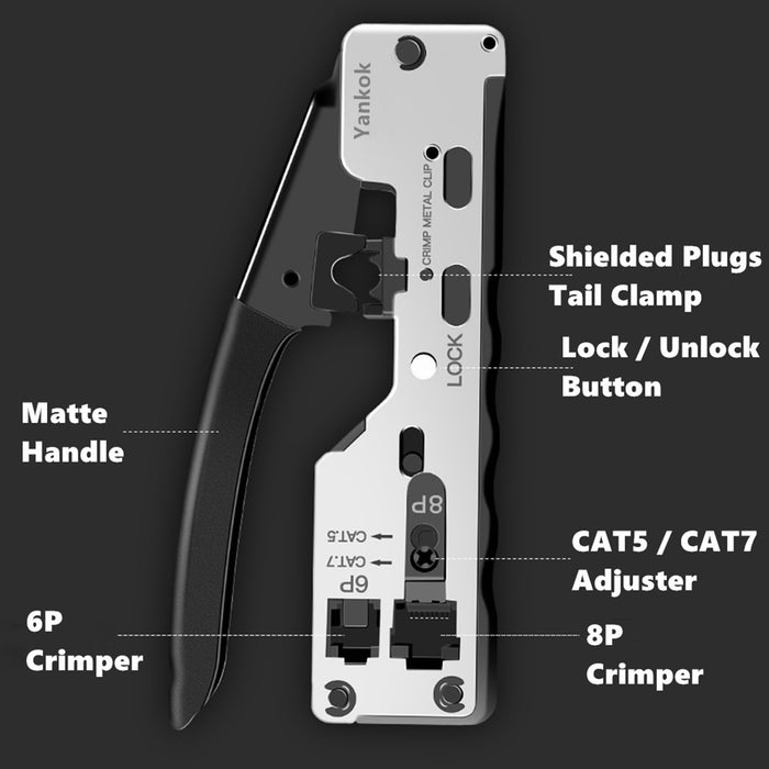 Yankok CAT5 CAT6 CAT7 Modular Crimper (Shielded and Unshielded Crimp) YK7018SL