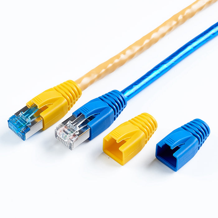 Yankok RJ45 Steckverbinderstiefel 100 Stück AD 7,0 ~ 8,5 mm für CAT5/5e CAT6 CAT6a CAT7 Ethernetkabel Netzwerkstecker Zugentlastung Abdeckkappen Gemischte Farbe