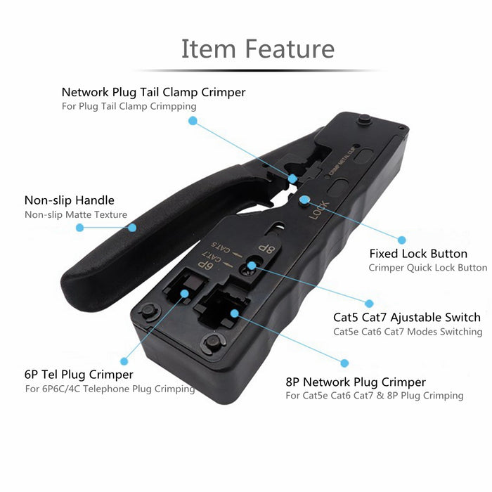 Yankok CAT5/5e CAT6/6a CAT7 Modular Crimper (Shielded and Unshielded Crimp) HT-7018 Black