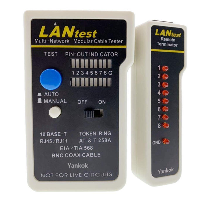 Netzwerkkabeltester für 10Base-T, 10Base-2 Ethernet, RJ11/RJ12/RJ45 Modularkabel, 258A, TIA-568A/568B und Token Ring Kabel (mit 2x RJ-45-auf-BNC Adapter, 1x BNC Stecker, 1x Carry Beutel)
