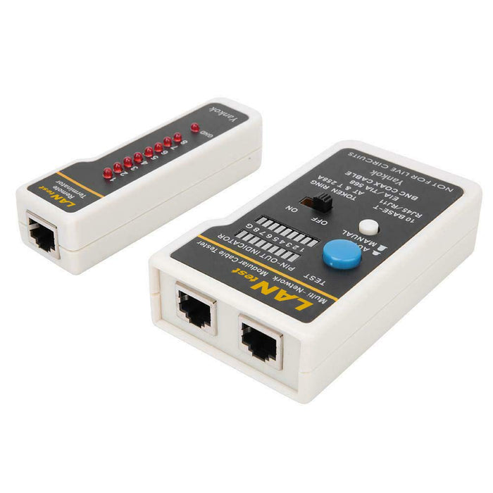 Netzwerkkabeltester für 10Base-T, 10Base-2 Ethernet, RJ11/RJ12/RJ45 Modularkabel, 258A, TIA-568A/568B und Token Ring Kabel (mit 2x RJ-45-auf-BNC Adapter, 1x BNC Stecker, 1x Carry Beutel)