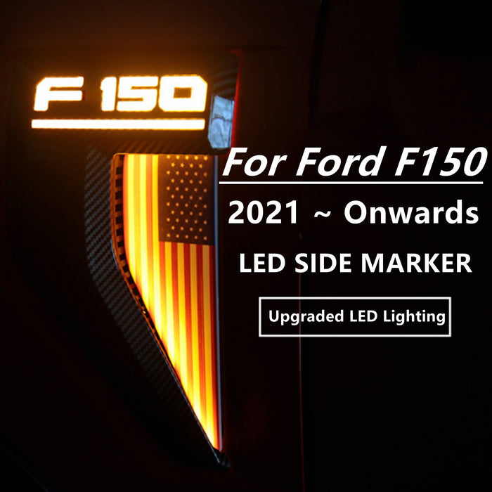 Yankok Side Vent LED Lighting For Ford F150 2021-2022 Carbon Fiber Painted American Flag Style