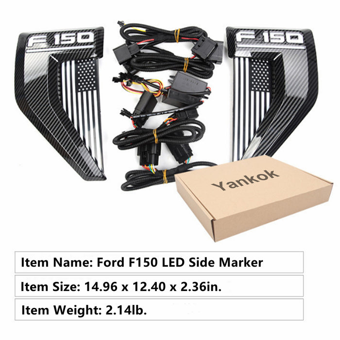 Yankok Side Vent LED Lighting For Ford F150 2021-2022 Carbon Fiber Painted American Flag Style F150-2022C