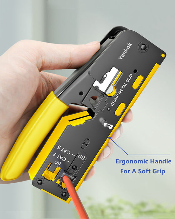 Yankok All-in-One Pass Through Crimper (Crimps RJ45 Pass-Thru and RJ12 RJ11 Standard Shielded and Unshielded) HT-718