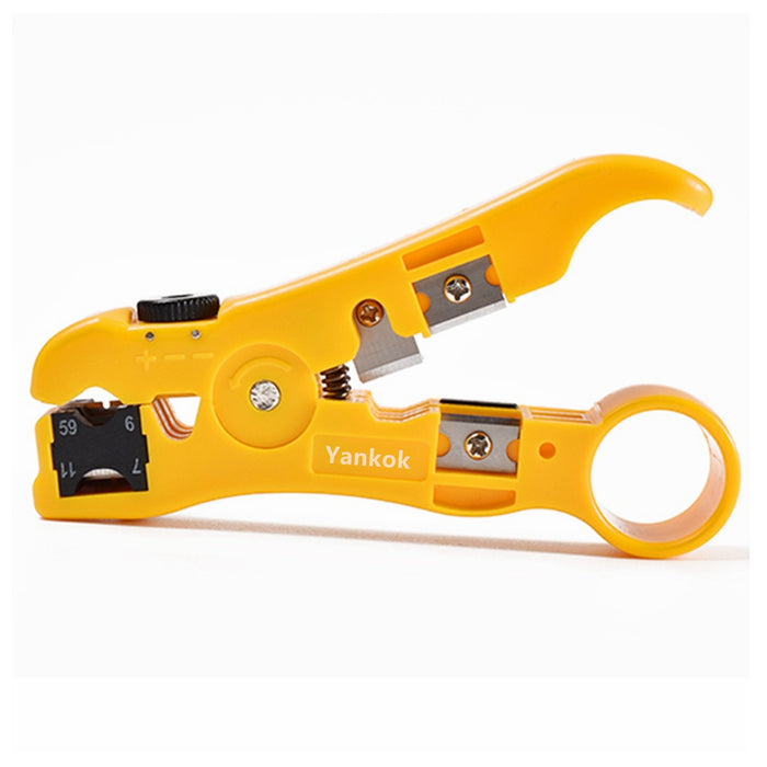 Yankok HT352Y Universal Cable Strip and Cut Tool Yellow with Adjustable Blade Depth (Coaxial / Ethernet / TV / Telephone)