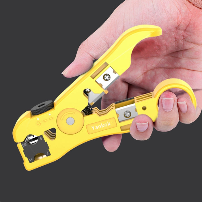 Yankok HT352Y Coaxial Cable Strip and Cut Tool Yellow with Adjustable Blade Depth (Coax / Ethernet / TV / Telephone)