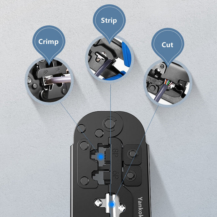 Yankok RJ45 RJ12 RJ11 Modular Crimper Strip / Cut / Crimp Tool N5684R